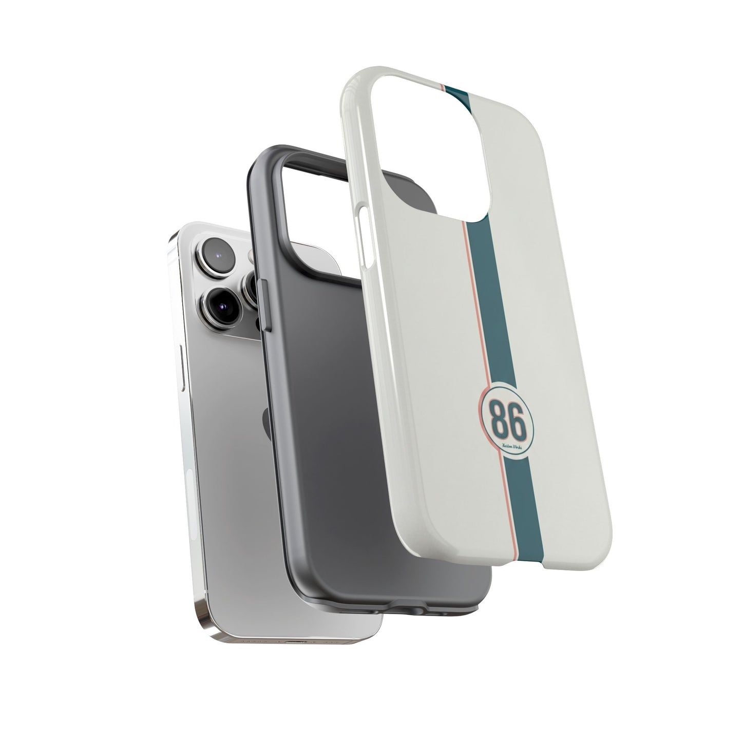 Racing Stripe Tough Phone Case — Retro White With '86 Circle Badge