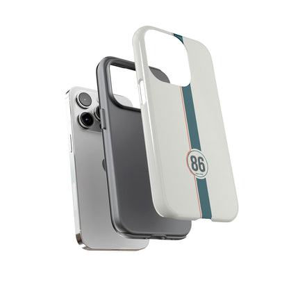 Racing Stripe Tough Phone Case — Retro White With '86 Circle Badge