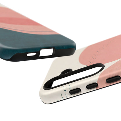 Abstract Sunset Waves Tough Phone Case — Pink & Teal Protective Cover