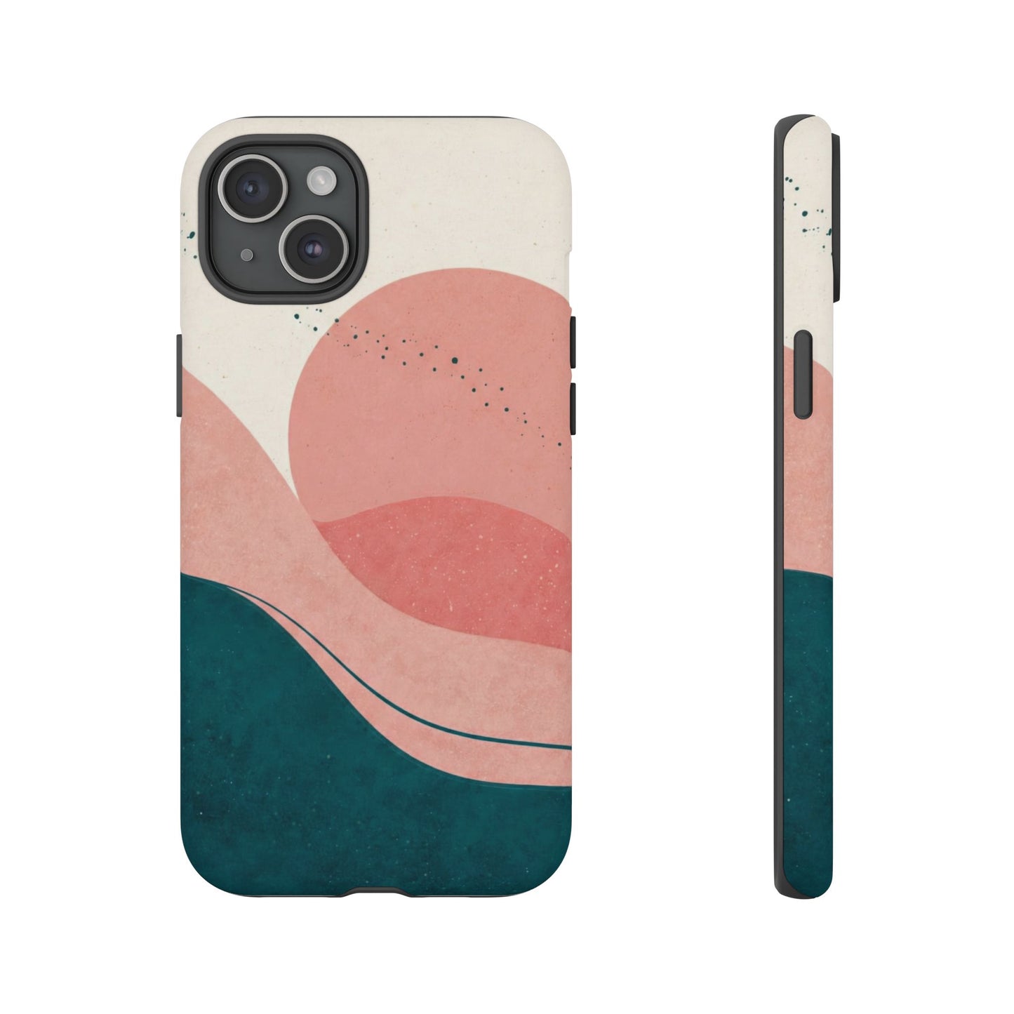 Abstract Sunset Phone Case — Pink & Teal Wave Tough Case