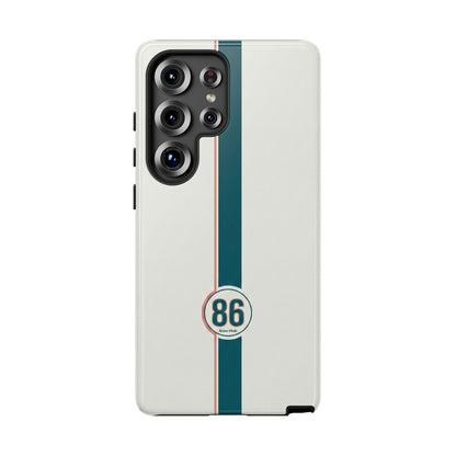 Racing Stripe Tough Phone Case — Retro White With '86 Circle Badge