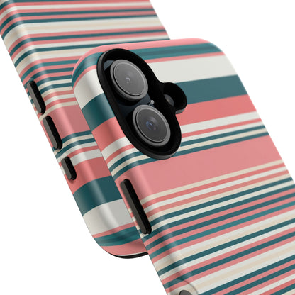Striped Tough Phone Case — Coral, Teal & White Protective Cover