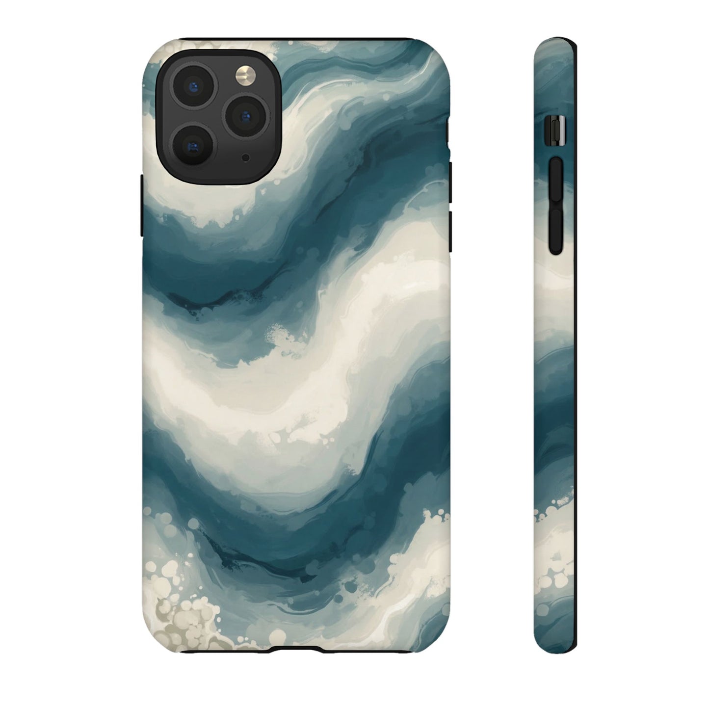 Ocean Wave Marble Phone Case — Teal & Ivory Abstract Tough Case