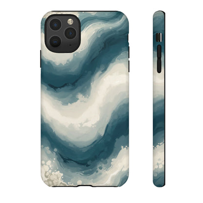 Ocean Wave Marble Phone Case — Teal & Ivory Abstract Tough Case