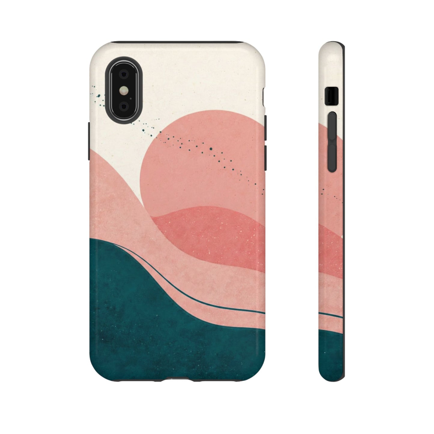 Abstract Sunset Phone Case — Pink & Teal Wave Tough Case