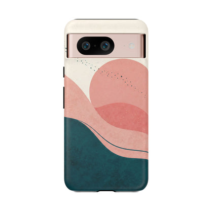 Abstract Sunset Phone Case — Pink & Teal Wave Tough Case