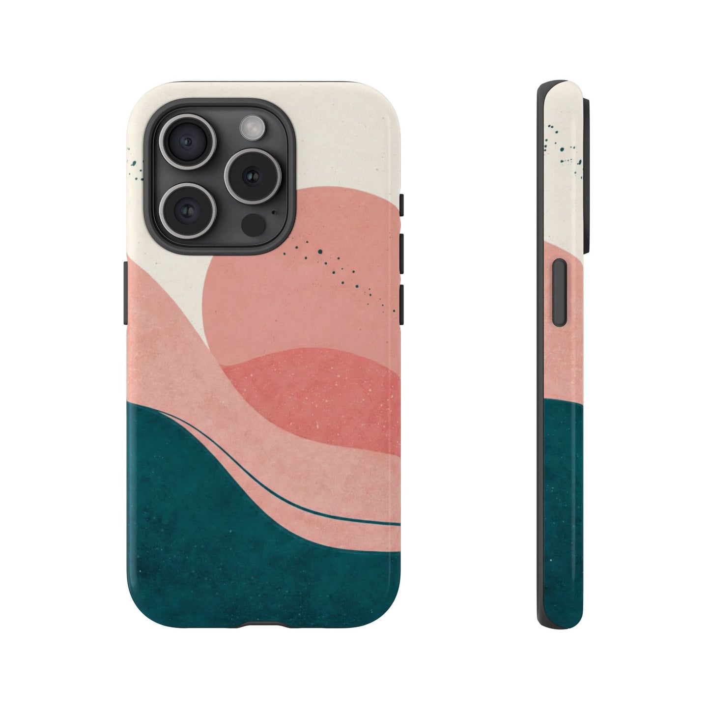 Abstract Sunset Phone Case — Pink & Teal Wave Tough Case