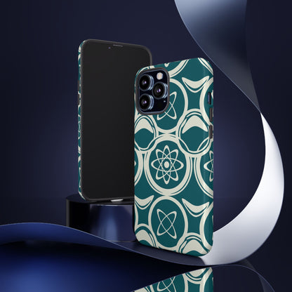 Teal Retro Atomic Pattern Tough Phone Case - Mid-Century Science Design