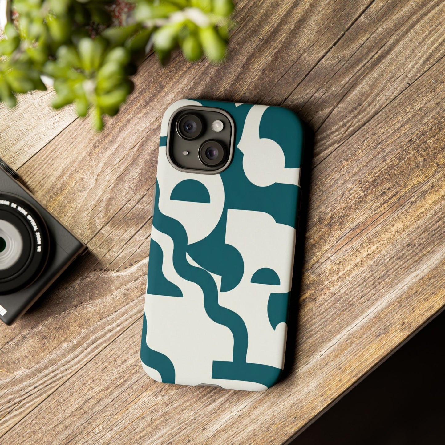 Abstract Teal Shapes Phone Case — Modern Geometric Tough Case