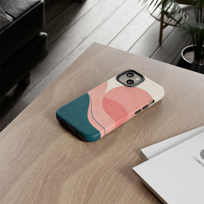 Abstract Sunset Phone Case — Pink & Teal Wave Tough Case