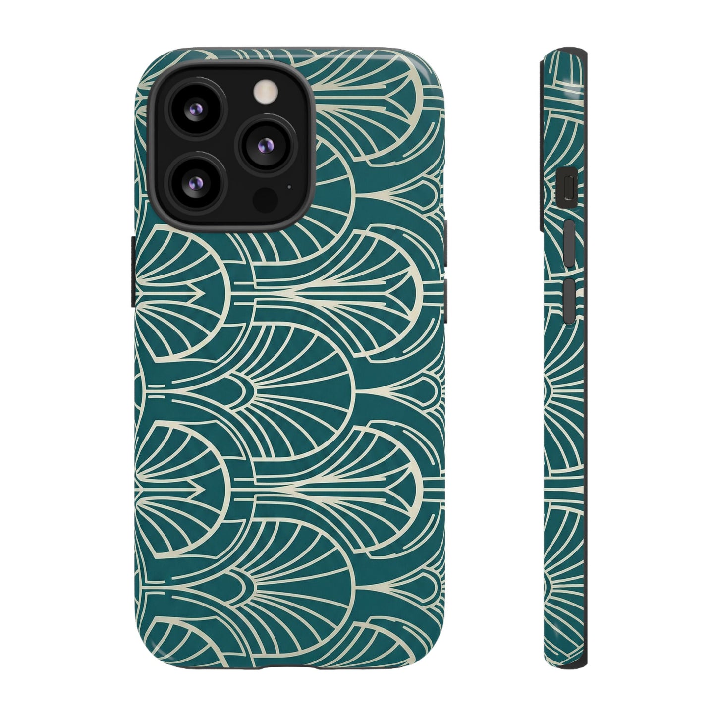 Art Deco Teal Pattern Tough Phone Case — Vintage Geometric Protective Case