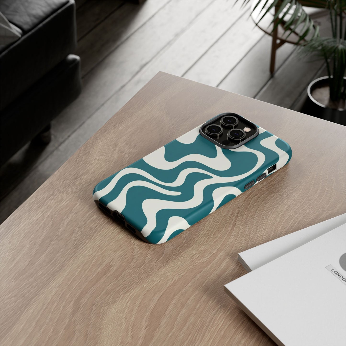 Teal Retro Swirl Tough Phone Case