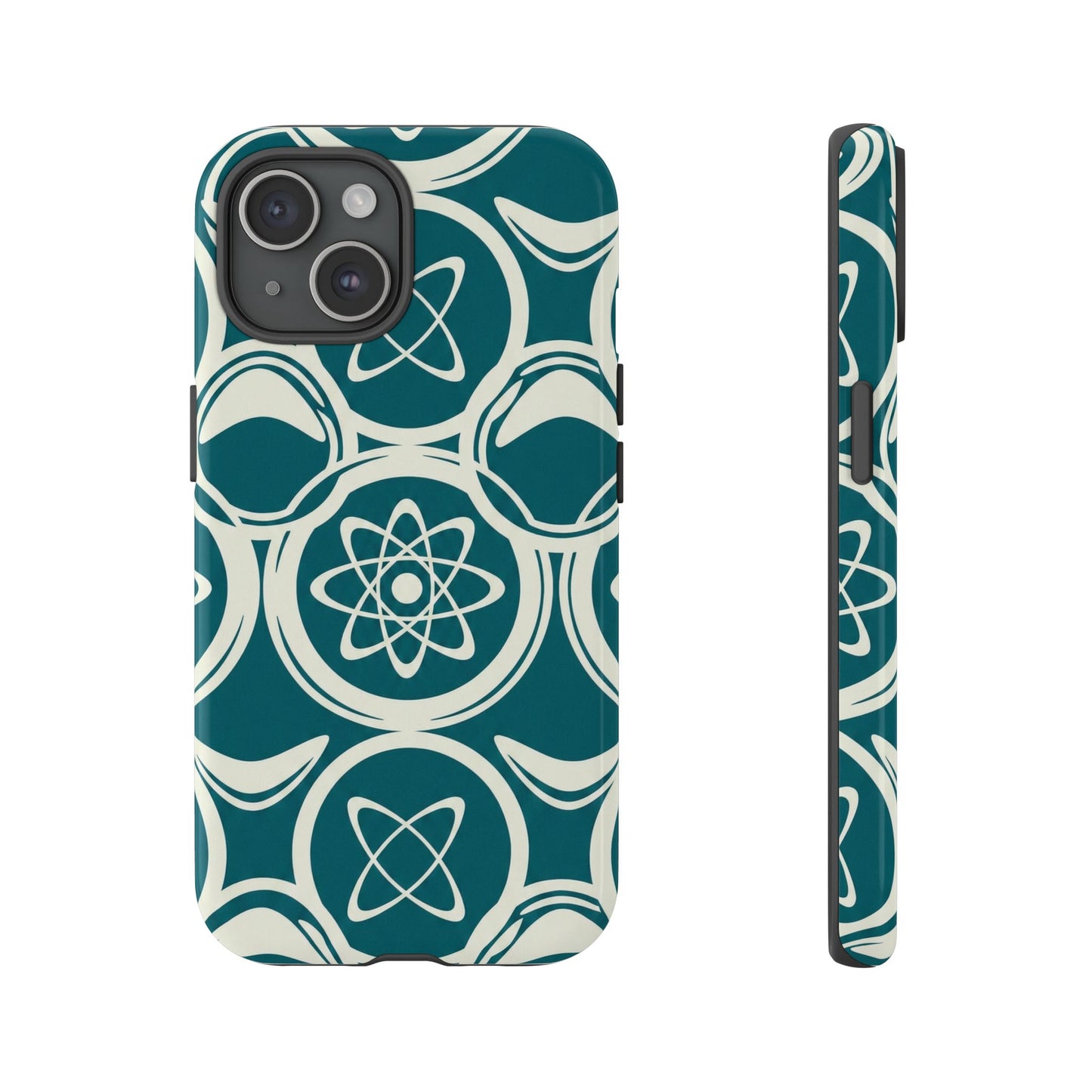 Teal Retro Atomic Pattern Tough Phone Case - Mid-Century Science Design