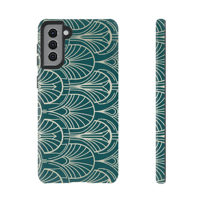 Teal Art Deco Pattern Tough Phone Case — Retro Geometric Protection