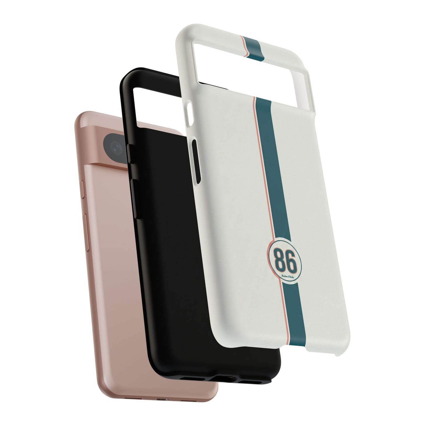 Racing Stripe Tough Phone Case — Retro White With '86 Circle Badge