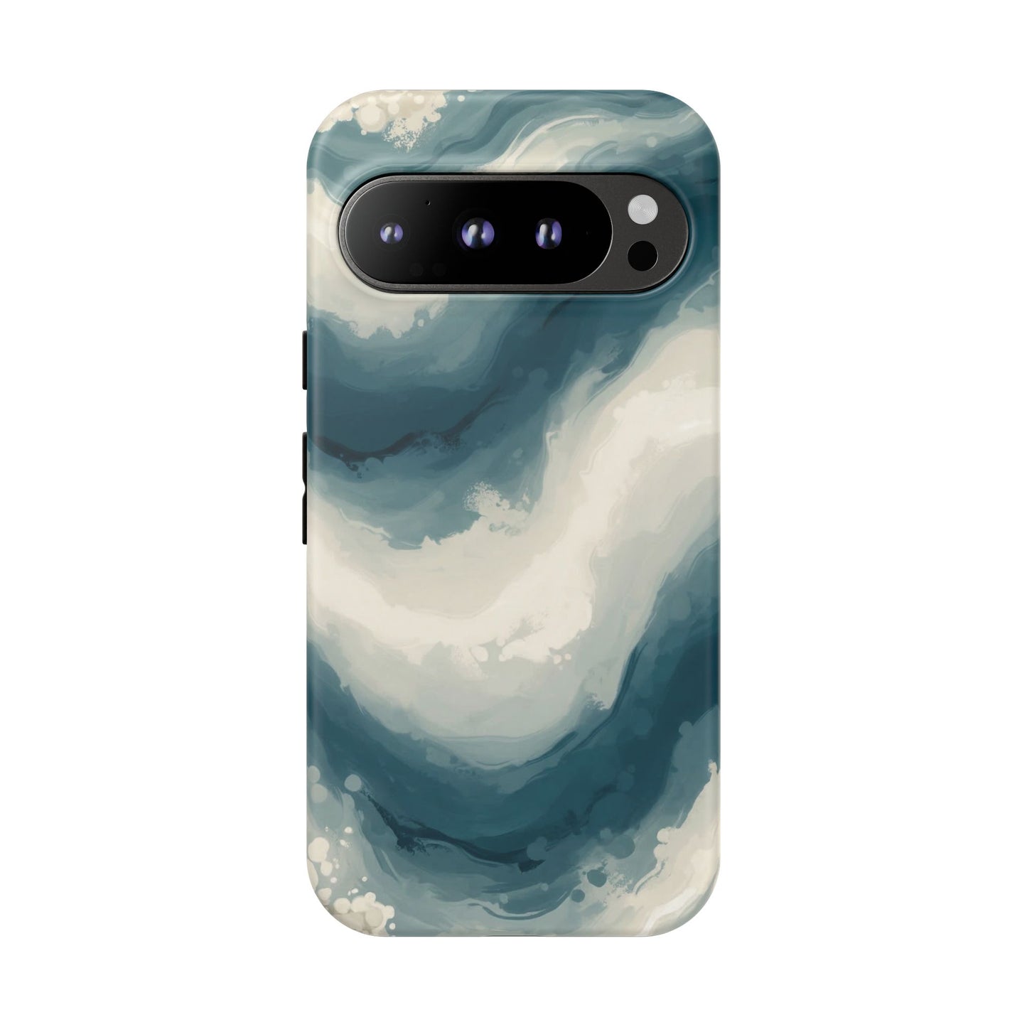 Ocean Wave Marble Phone Case — Teal & Ivory Abstract Tough Case