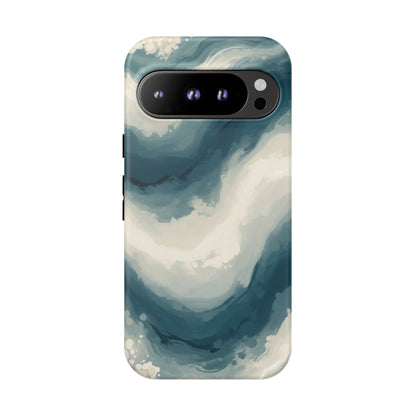 Ocean Wave Marble Phone Case — Teal & Ivory Abstract Tough Case