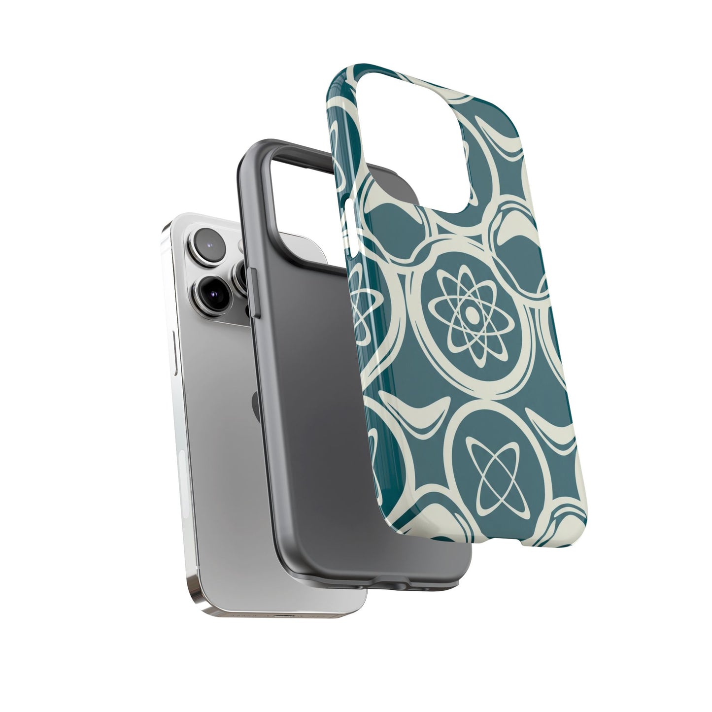 Teal Retro Atomic Pattern Tough Phone Case - Mid-Century Science Design