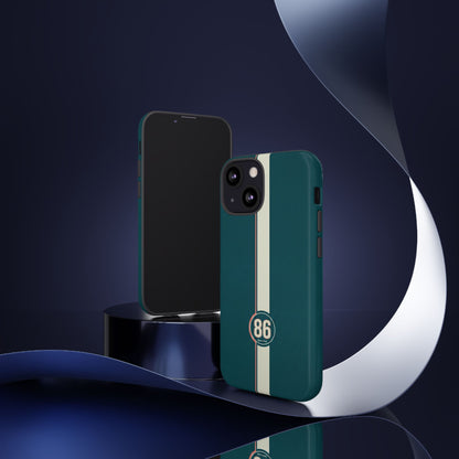 Racing Stripe Phone Case - Retro Teal with Number 86