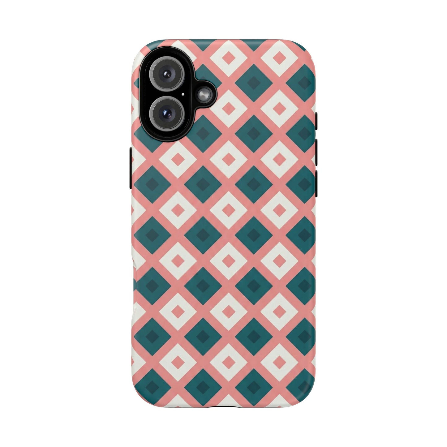 Geometric Diamond Pattern Tough Phone Case — Pink & Teal Protective Cover