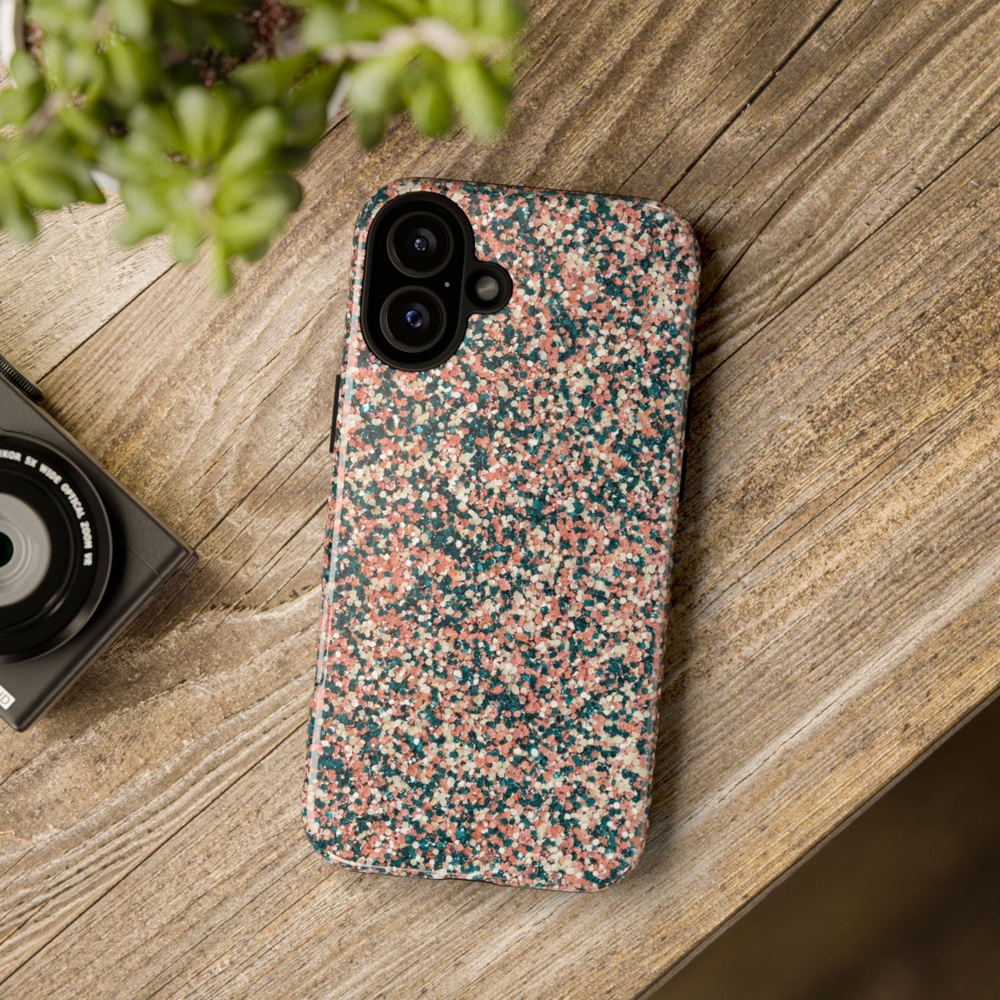 Glitter Speckle Tough Phone Case — Pink & Teal Protective Cover