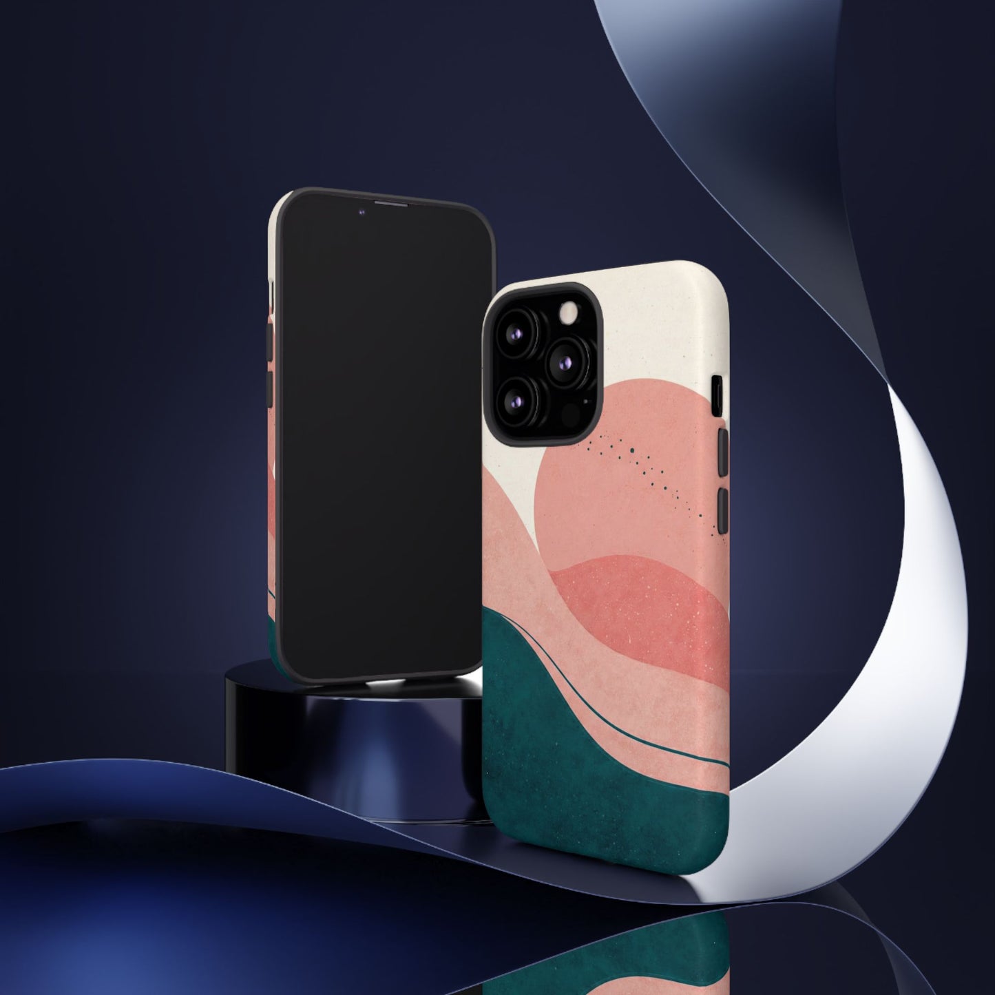 Abstract Sunset Phone Case — Pink & Teal Wave Tough Case