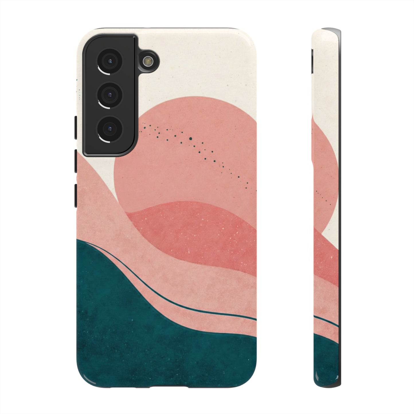 Abstract Sunset Waves Tough Phone Case — Pink & Teal Protective Cover
