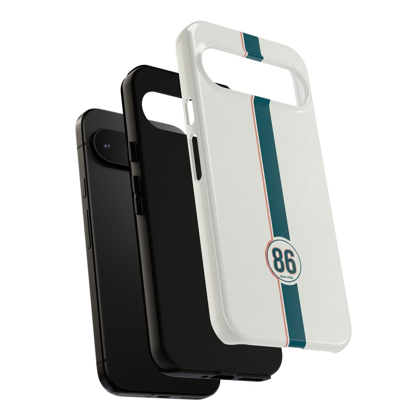 Racing Stripe Tough Phone Case — Retro White With '86 Circle Badge