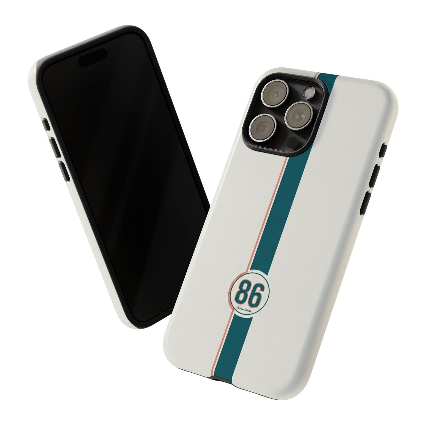 Racing Stripe Tough Phone Case — Retro White With '86 Circle Badge