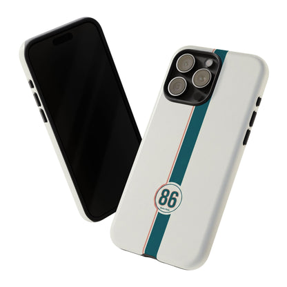 Racing Stripe Tough Phone Case — Retro White With '86 Circle Badge