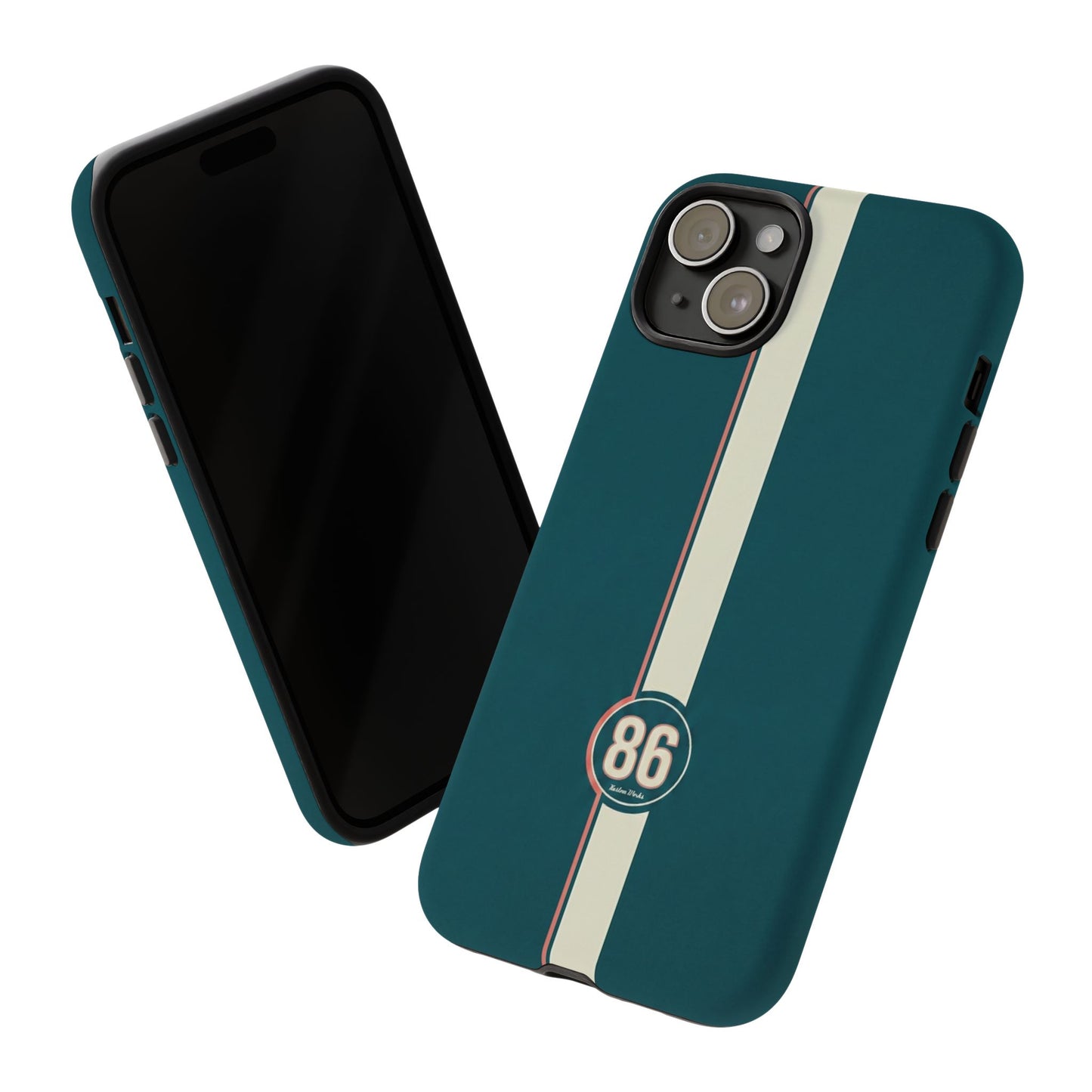 Racing Stripe Phone Case - Retro Teal with Number 86