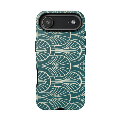 Art Deco Teal Pattern Tough Phone Case — Vintage Geometric Protective Case