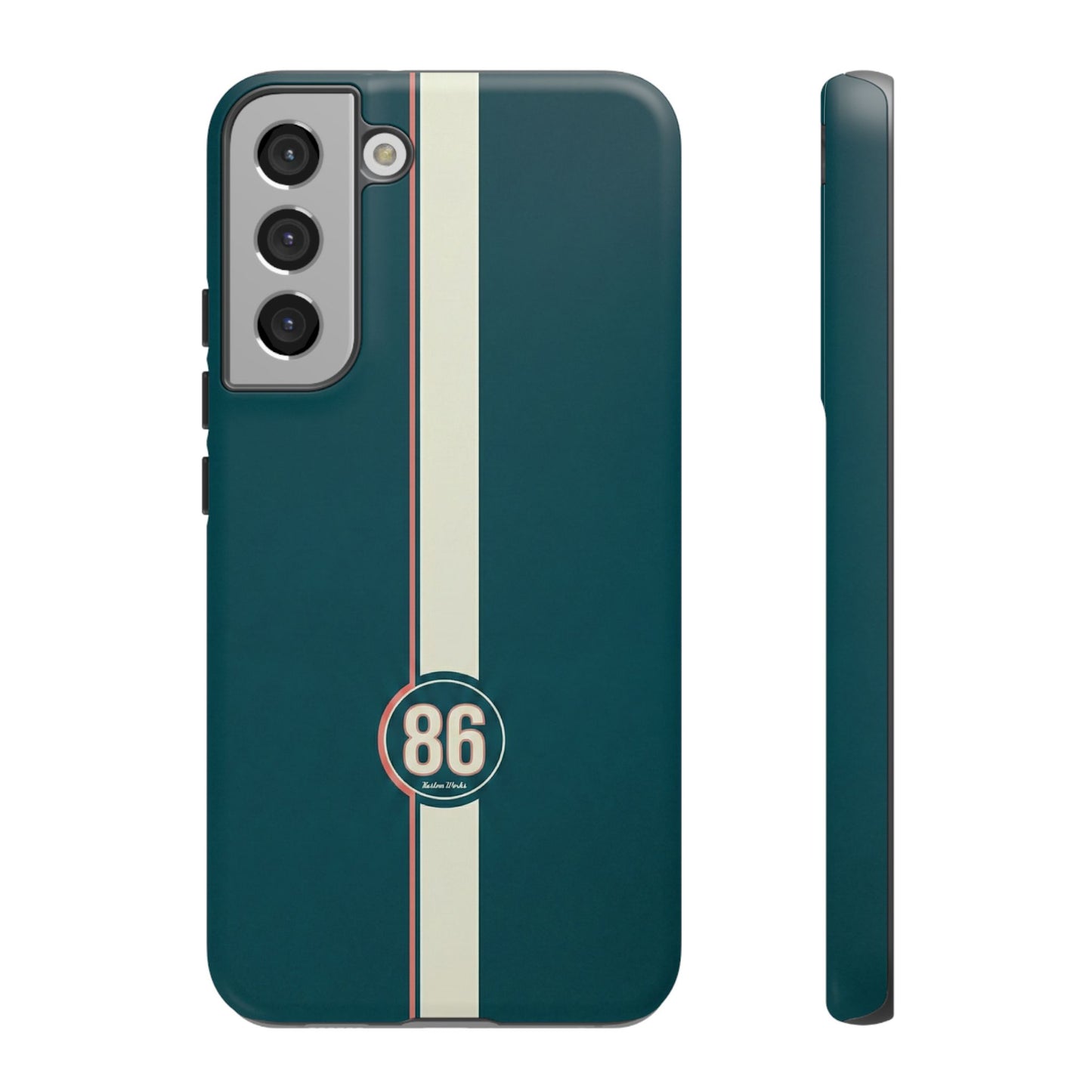 Racing Stripe Phone Case - Retro Teal with Number 86