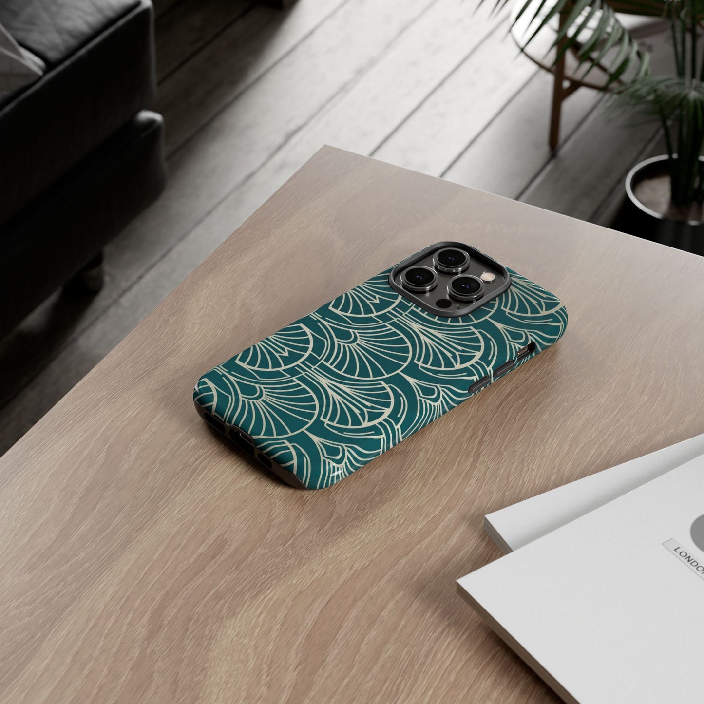 Art Deco Teal Pattern Tough Phone Case — Vintage Geometric Protective Case