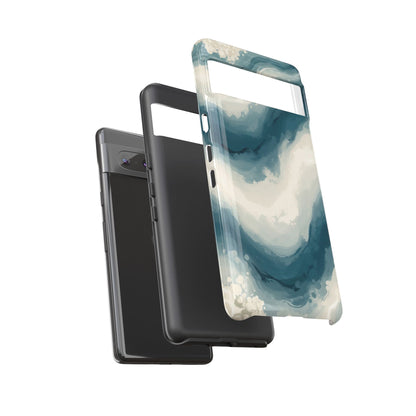 Ocean Wave Marble Phone Case — Teal & Ivory Abstract Tough Case