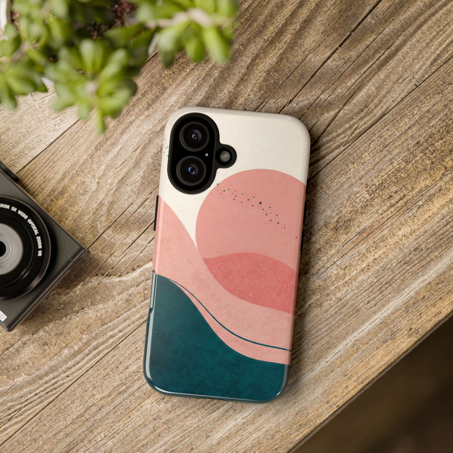 Abstract Sunset Phone Case — Pink & Teal Wave Tough Case