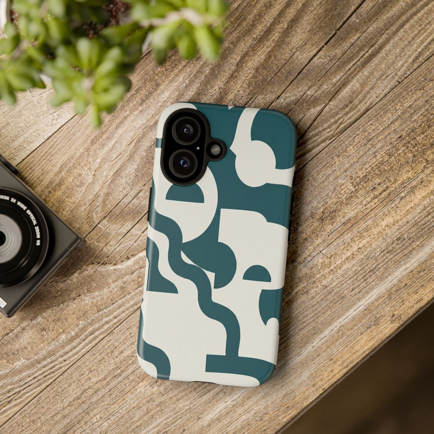 Abstract Teal Shapes Phone Case — Modern Geometric Tough Case