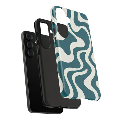 Abstract Teal Swirl Phone Case — Retro Wavy Tough Case
