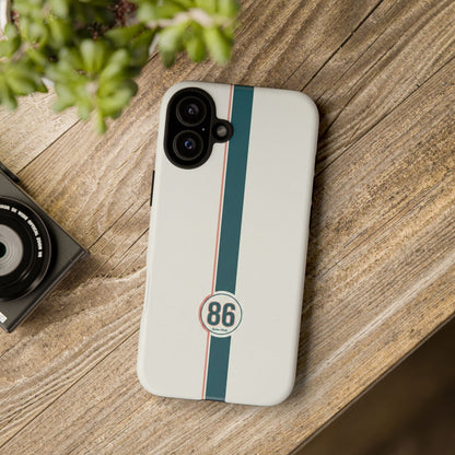 Racing Stripe Tough Phone Case — Retro White With '86 Circle Badge