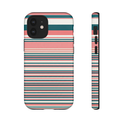 Striped Tough Phone Case — Coral, Teal & White Protective Cover