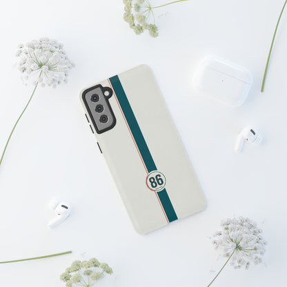 Racing Stripe Tough Phone Case — Retro White With '86 Circle Badge