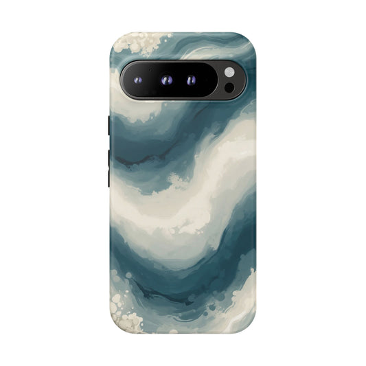 Ocean Wave Marble Phone Case — Teal & Ivory Abstract Tough Case