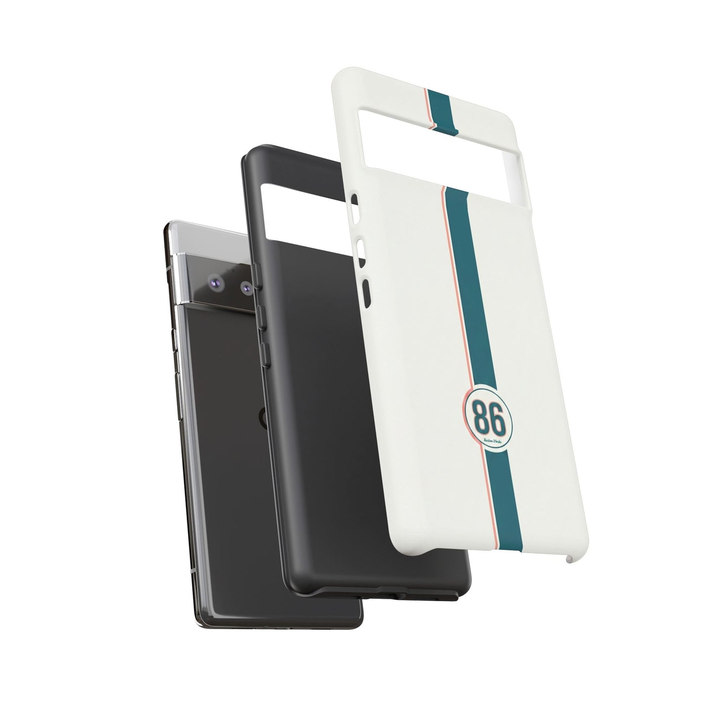 Racing Stripe Tough Phone Case — Retro White With '86 Circle Badge