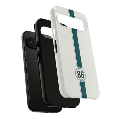 Racing Stripe Tough Phone Case — Retro White With '86 Circle Badge