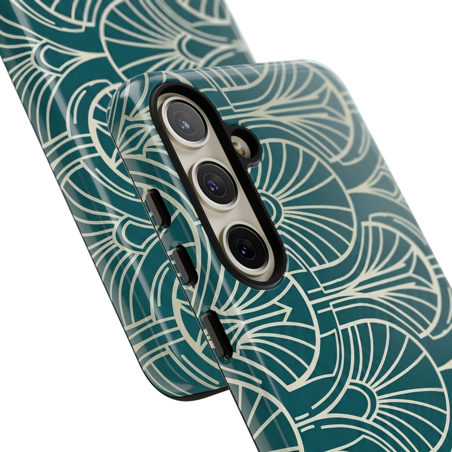 Teal Art Deco Pattern Tough Phone Case — Retro Geometric Protection