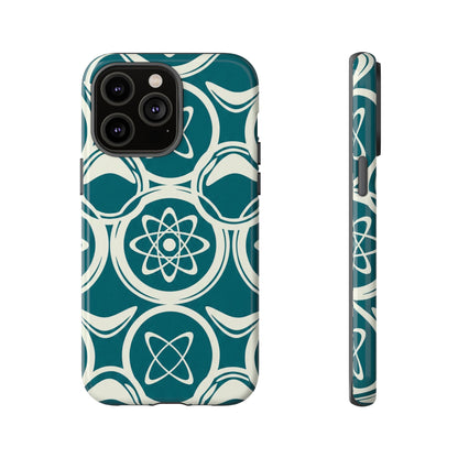 Teal Retro Atomic Pattern Tough Phone Case - Mid-Century Science Design
