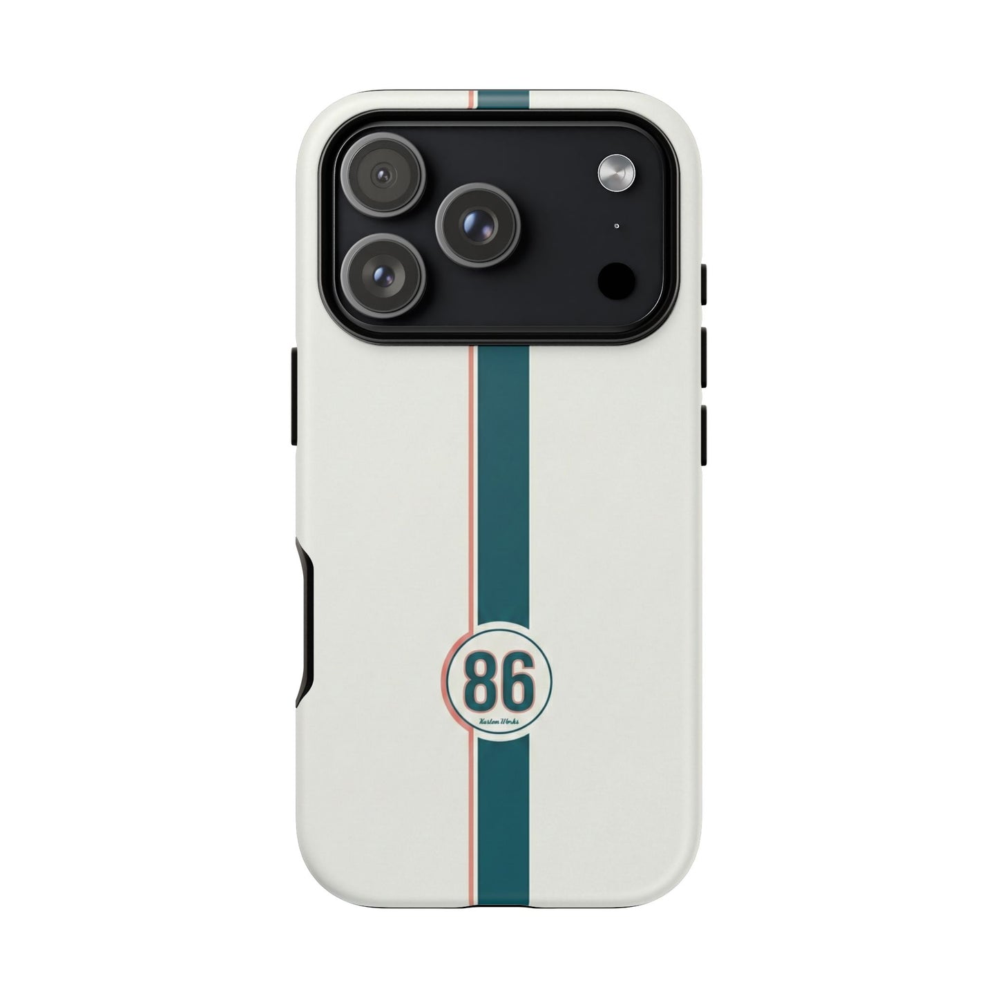 Racing Stripe Tough Phone Case — Retro White With '86 Circle Badge