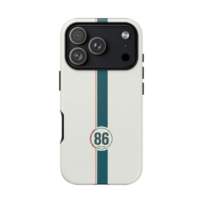 Racing Stripe Tough Phone Case — Retro White With '86 Circle Badge