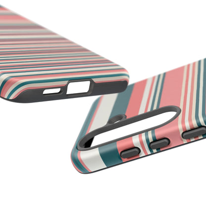 Striped Tough Phone Case — Coral, Teal & White Protective Cover