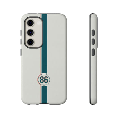 Racing Stripe Tough Phone Case — Retro White With '86 Circle Badge